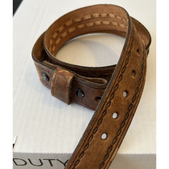 vintage TOOLED buckle belt 34 cowhide WESTERN braided RODEO brown COWBOY - Picture 7 of 15